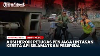 Detik detik Petugas Penjaga Lintasan di Bandung Selamatkan Pesepeda yang Nyaris Disambar Kereta Api