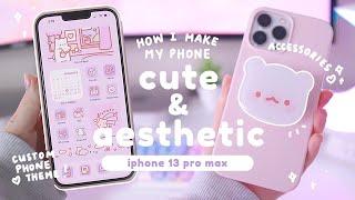 how I make my iphone 13 pro max cute & aesthetic   iOS 15 custom phone theme & accessories 