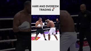 Hari and Overeem trading  in their trilogy fight