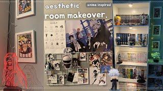 AESTHETIC room makeover ‍️ anime room makeover pinterest inspired anime decor manga shelf