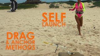 2 ways to Self Launch Anchor & Kite Drag Methods kiteboard  kitesurf tutorial