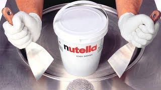 Massive Nutella Bucket Ice Cream Rolls  making Ice Cream out of Chocolate Hazelnut Spread - ASMR