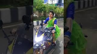 Bike riding with saree #bikerlady #bikergirl