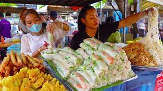 Most Famous Place for Spring Rolls Yellow Pancake Noodles & Fried Wonton - Cambodian Street Food