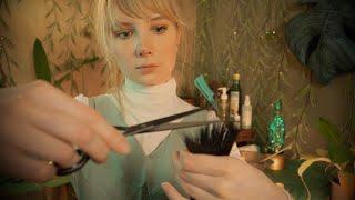 Relaxing Haircut Role Play  ASMR Shampoo  Hair Steaming  Scissors  Brushing