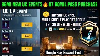 BGMI UC UP EVENT  GET UC BONUS GOOGLE PLAY REWARD FEST BGMI  BGMI FREE A7 RP & NEW UC EVENT TRICK