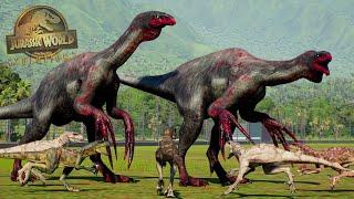 THERIZINOSAURUS DEMONIO Y MANADA ATROCIRAPTOR REVIENTAN TERRITORIO DINOSAURIO VOLCÁN JW Evolution 2