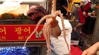 live octopus cooking - sannakji  korean street food