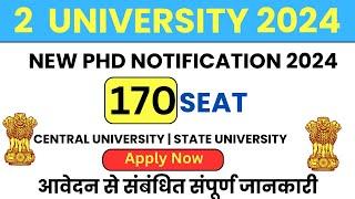 PhD New Application Form 2024  2 Central University  170 Seat  PhD Admission 2024  #phd