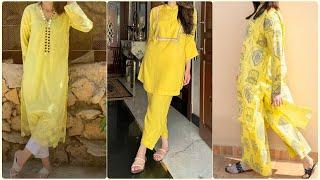 Casual Yellow Suit Design 2024 Yellow Suit Combination Light YellowLemon Color Dress FrockShirt