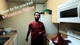 How to Fix a cracked a cooking clay pot with date   طريقة اصلاح الطجين المشقوق بالتمر