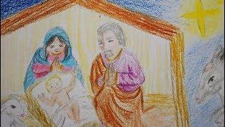 Christkind zeichnen - Jesuskrippe malen - Maria und Josef