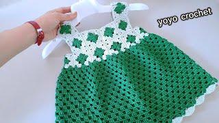 كروشية فستان أطفال سهل للمبتدئين  صيفى أو شتوى  ولأى مقاس -  How to crochet a baby girls dress