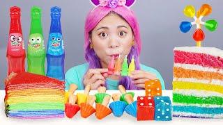 Kẹo chai sáp sô cô la cầu vồng Mukbang DONA