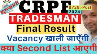 CRPF Tradesman Second List 2024 CRPF Tradesman Final Result 2024 CRPF Tradesman Physical Last Date