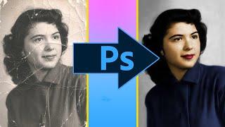 Damage photo repair in photoshop and color tutorial  old photo healing brush clone stamp