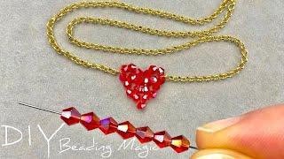 Easy Beaded Heart Beaded Necklace Tutorial  Crystal Beads Jewelry Making