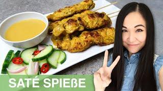 REZEPT Saté Spieße mit Erdnusssoße selber machen  Satay Hähnchenspieße zum Grillen