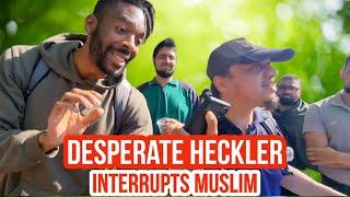 Desperate Heckler interrupts Muslim Mansur Vs Christian  Speakers Corner  Hyde Park
