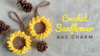 Crochet Sunflower Bag Charm  can be use as pouch too  Crochet Sunflower Pouch Keychain 