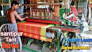 Santipur Tant Sarees power Loom  Jamdani saree making in Dropbox Loom  Hand Loom
