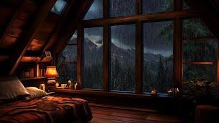 Relaxing Rainy Night ️ Gentle Night Rain in Cozy Cabin in the Mountains to Sleep Relax and Study
