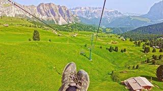 Riding Chairlift with Most Impressive View of the Dolomites Seceda Mountain Italy