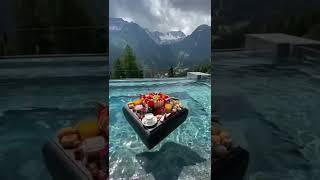 The floating breakfast in the Alps .  #alps #breakfastideas #switzerland