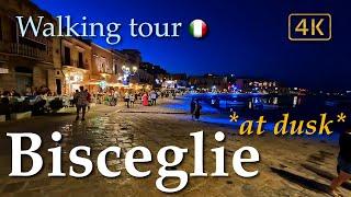 Bisceglie at dusk Puglia Italy【Walking Tour】History in Subtitles - 4K