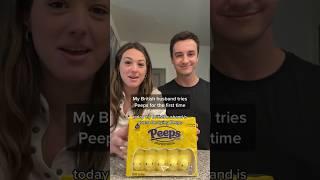 my British husband tries peeps for the first time #shorts