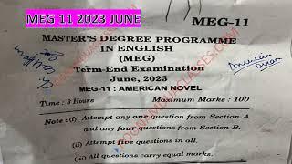 MEG 11 AMERICAN NOVEL Question Paper 2023 June IGNOU MA ENGLISH