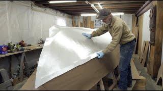 Building the 23 V-Bottom Skiff - Episode 13 First layer of fiberglass