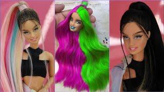 Barbie Dolls Makeover Transformation  DIY Miniature Ideas for Barbie  Wig Dress Faceup and More