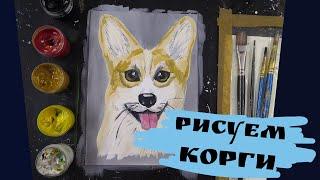 Собака КОРГИ Гуашь Как нарисовать корги. Рисуем просто. Рисунок №32