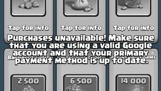 how to FIX Purchases unavailable Make sure that you are using a vaild Google account CLASH ROYALE