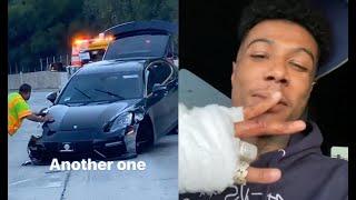 Blueface Crashes His Porsche  Doesnt Care Cuz He Can Still Throw Up The Set