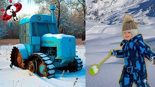 трактор в сугробе  выручаем друга  tractor in a snowdrift  help out a friend