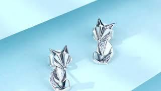Silvery Folding Fox Animal Stud Earrings