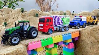 Bridge Construction Vehicles Toy Dump Trucks Tractor Excavator Police Car  Building Bridges