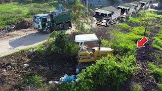 Perfectly Project Processing Landfill Sand Using KOMATSU D37P Bulldozer 5Ton dump Truck Mix VDO