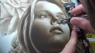 Airbrush girl and roses on tank - ritratto su serbatoio - speedpainting