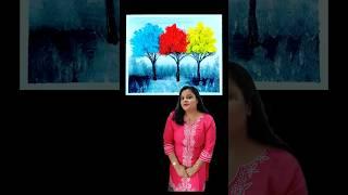 Three Trees Acrylic Landscape Painting #shorts #shortsvideo #youtubeshorts