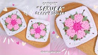 SAKURA Granny Square Crochet   Cherry Blossom Granny Square  Flower Granny Square