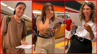 Drawing realistic portraits of strangers on the subway - Best Surprise Reactions  wide angle 