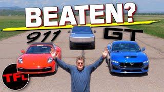 I Drag Raced The Cybertruck vs Mustang GT vs Porsche 911 But In The End There Was One Clear Winner