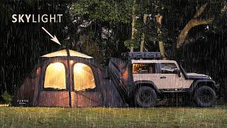 SOLO RAIN Camping in a SKYLIGHT TENT  cozy relaxing car shelter  ASMR