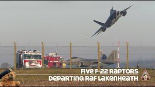 Five Elmendorf AFB F-22 Raptor Depart RAF Lakenheath  Quick Climb & Emergency  091222 #aviation