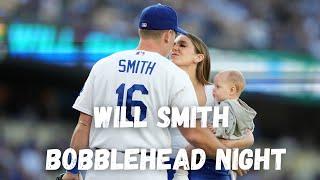 Dodgers pregame Cara Smith throws first pitch for Will Smith bobblehead night at Dodger Stadium