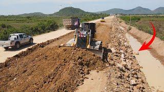 NEW Activities Build Road Very Good Video By Bulldozer Shantui DH17 Pushing rock with dump truck