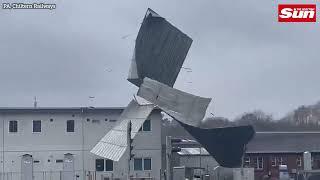 STORM EUNICE Roof ripped off building & Primary school shed blown away